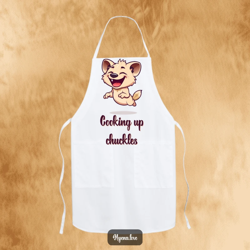 Funny Apron showcasing a hyena joyfully leaping with an infectious grin, perfect for adding humor to kitchen activities, a great funny gift.