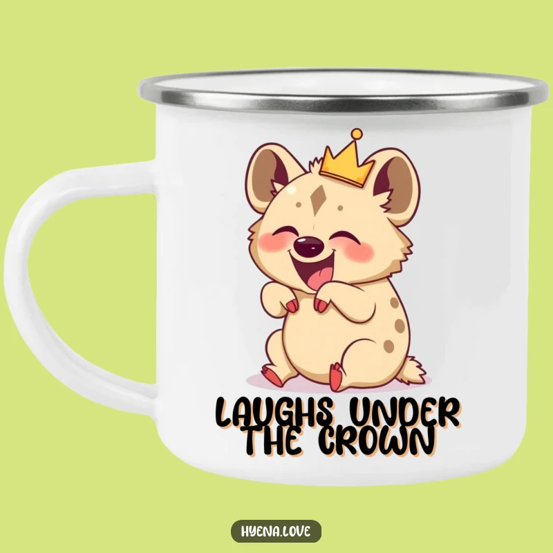Funny Giggling Hyena Crown Camping Mug: Outdoor Laughs Guaranteed