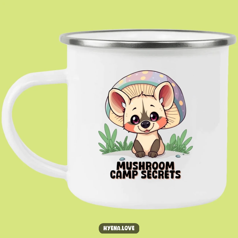 Funny Peeking Hyena Mushroom Camping Mug: Outdoor Wonders and Hidden Laughs