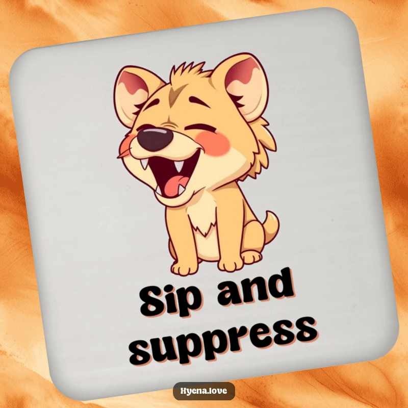 Funny Drink Coaster with a hyena’s jaws wide open in a comical, silent laugh, perfect for adding humor and protecting surfaces.