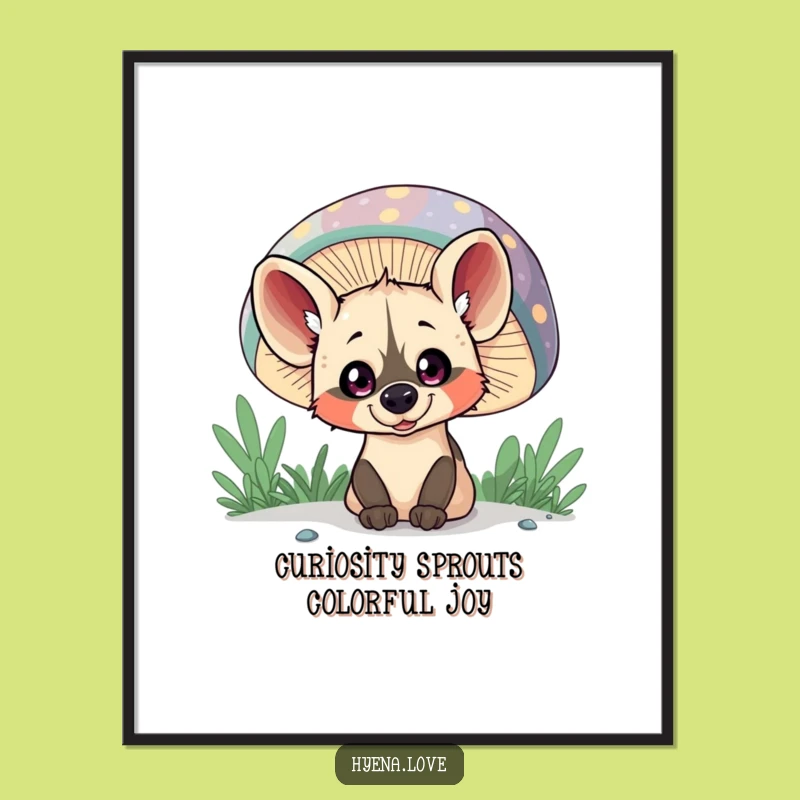 Free Printable Wall Art: Hyena Behind Mushroom, Downloadable Whimsical Funny Art