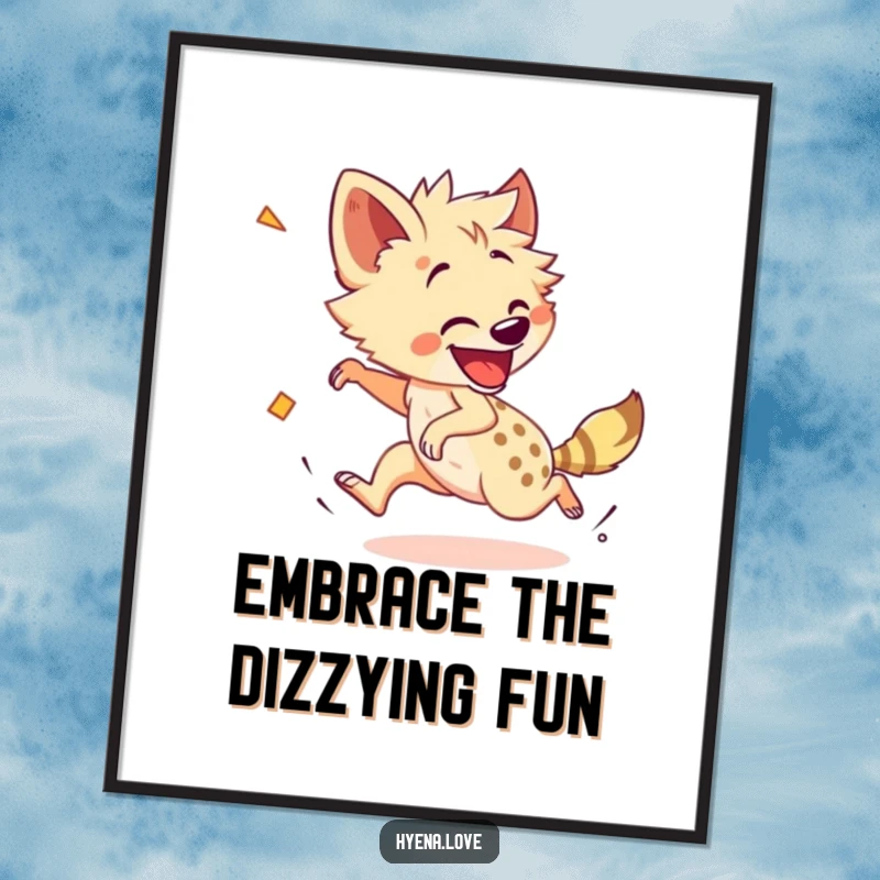 Funny Free Printable Wall Art: A cheerful hyena is playfully chasing its own tail with dizzying, enthusiastic abandon.