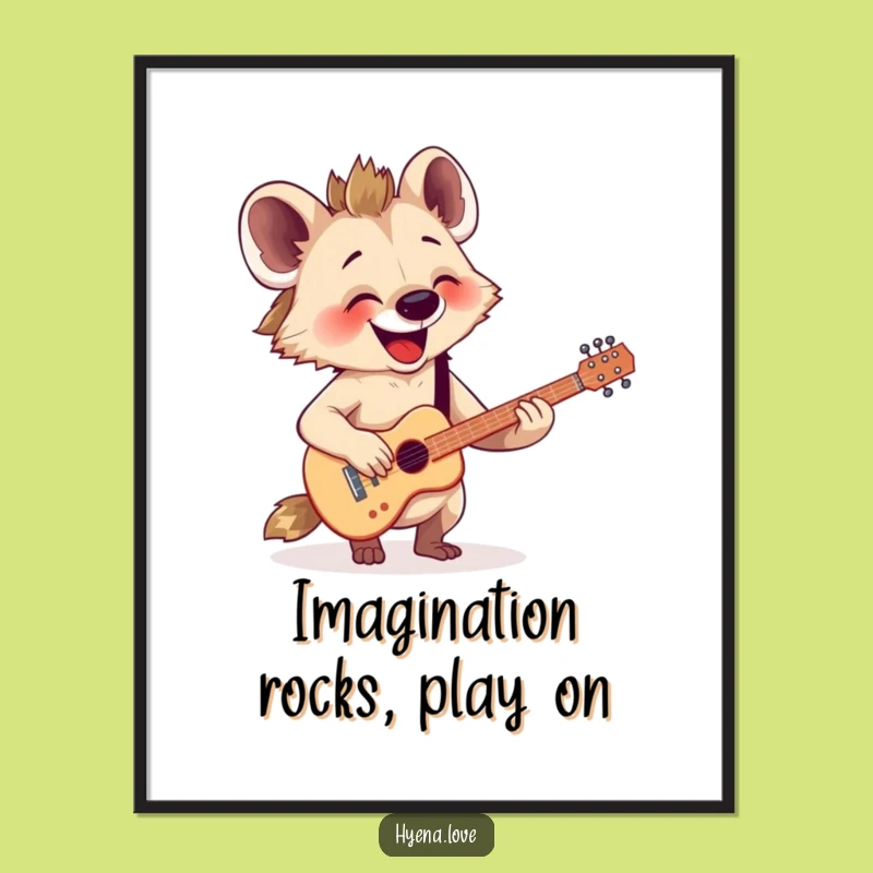 Free Printable Wall Art: Happy Hyena Guitarist, Downloadable Funny Music Art