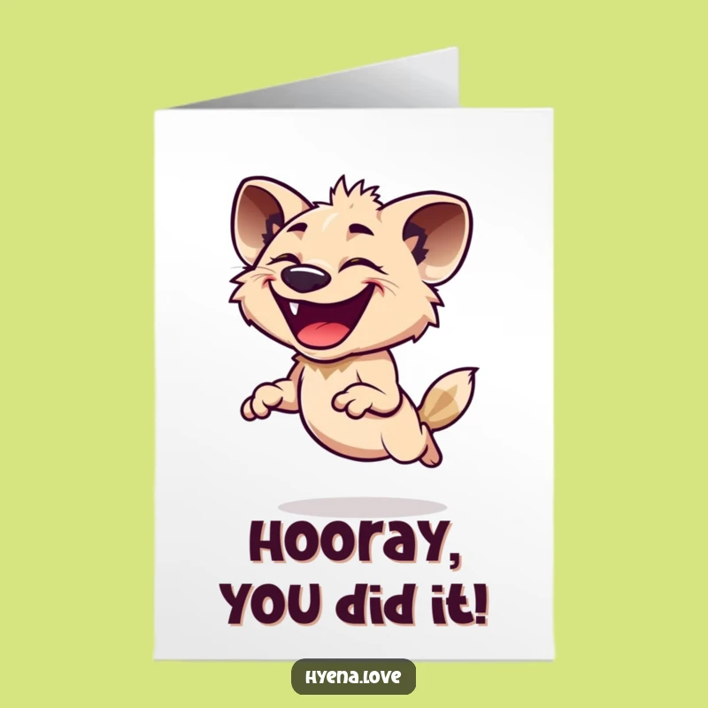 Free Printable Congrats Card: Hyena Leap for Joyful Achievement Celebration