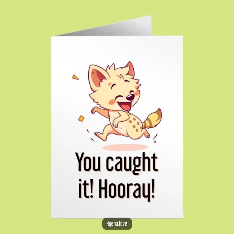 Free Printable Congrats Card: Dizzy Hyena Tail Chase, Celebrate with Laughs, Downloadable Gift