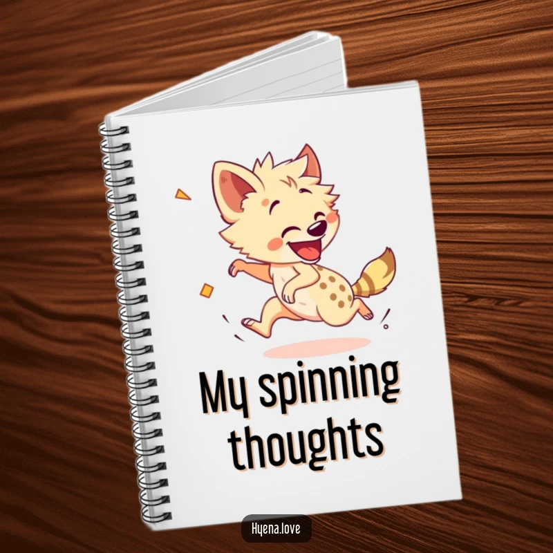 Funny Notebook: A cheerful hyena is shown dizzyingly chasing its own tail with great enthusiasm and a smile.